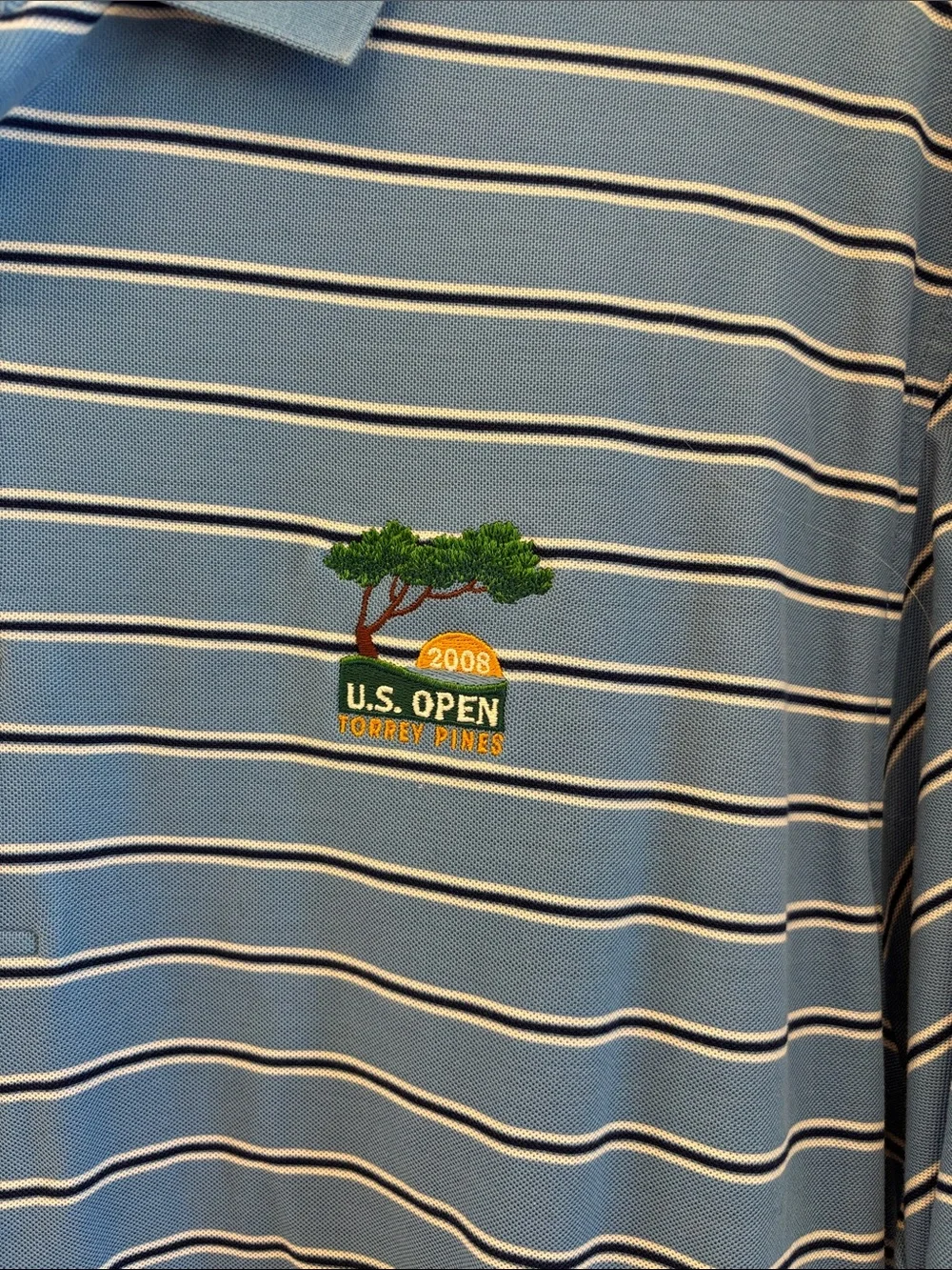 PGA Tour Blue Striped Polo Shirt - U.S. Open Torrey Pines Logo